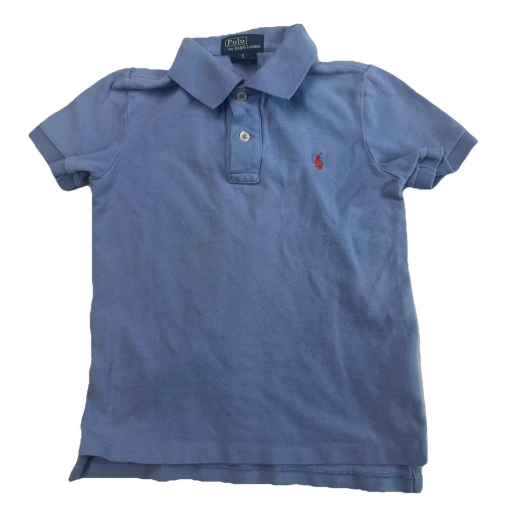 POLO RALPH LAUREN Boys Purple Short Sleeve Polo Shirt w/ Yellow Pony - Size 5